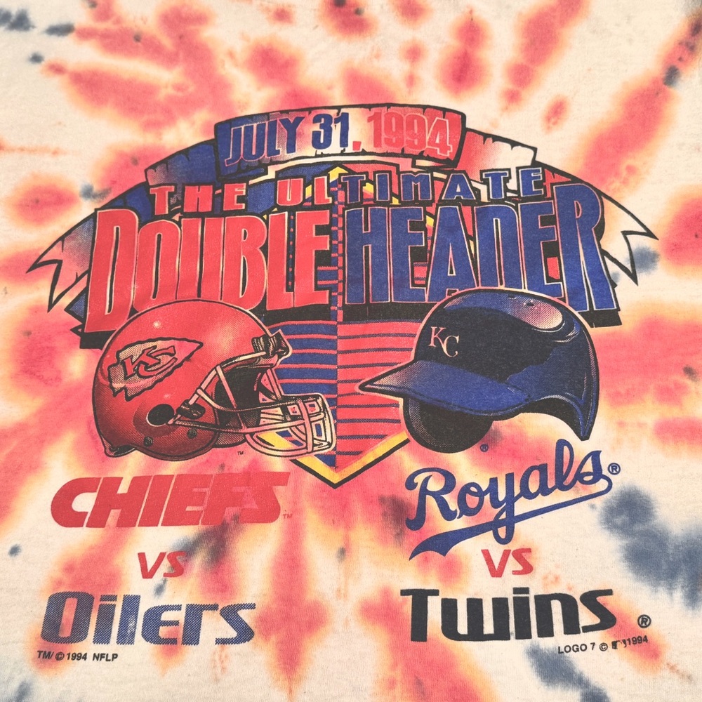 Vintage Tie-Dye KC Chiefs & KC Royals Double Header Graphic Tee from 1994